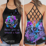 Suicide flower never give up without a fight Criss-Cross Open Back Cami Tank Top
