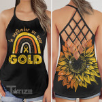 Childhood cancer in september we wear gold Criss-Cross Open Back Cami Tank Top
