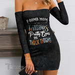 F bomb mom with tattoo pretty eyes and thick thighs Bandage Off Shoulder Dress