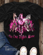 Breast Cancer Awareness Horses No One Fights Alone Graphic Unisex T Shirt, Sweatshirt, Hoodie Size S - 5XL