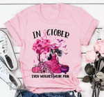 Breast Cancer Awareness In October Even Witches Wear Pink Graphic Unisex T Shirt, Sweatshirt, Hoodie Size S - 5XL