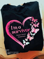 Breast Cancer Awareness Butterfly I'm a Survivor Graphic Unisex T Shirt, Sweatshirt, Hoodie Size S - 5XL