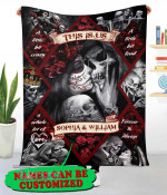 Personalized Name Skull Couple This Is Us A Little Bit Crazy Couple Gifts, Valentine Gifts Cozy Fleece Blanket, Sherpa Blanket Cozy Fleece Blanket