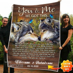 Personalized Names and Date You And Me We Got This Wolf Couple Gifts, Valentine Gifts Cozy Fleece Blanket, Sherpa Blanket Cozy Fleece Blanket