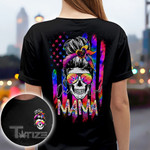 Tie Dye American Flag Skull Mom One Loved Mama Messy Bun Two Sided Graphic Unisex T Shirt, Sweatshirt, Hoodie Size S - 5XL Graphic Unisex T Shirt, Sweatshirt, Hoodie Size S - 5XL