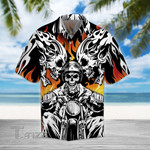 Skull Biker Motorcycles Racing On Fires All Over Printed Hawaiian Shirt Size S - 5XL