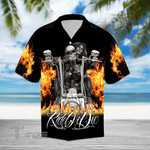 Flame American Motorcycles Gothic Skull Ride Or Die All Over Printed Hawaiian Shirt Size S - 5XL