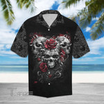 Scary Trio Skull Red Rosess All Over Printed Hawaiian Shirt Size S - 5XL