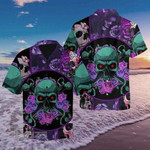 Skull Purple Rose All Over Printed Hawaiian Shirt Size S - 5XL