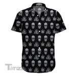 Black Weed Rose And Skull All Over Printed Hawaiian Shirt Size S - 5XL