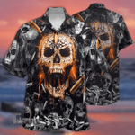 Skull Headshot Bullets and Gunss All Over Printed Hawaiian Shirt Size S - 5XL