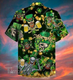 St Patricks Day Skull All Over Printed Hawaiian Shirt Size S - 5XL