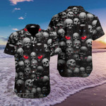 Red Eyes Cat and Skull All Over Printed Hawaiian Shirt Size S - 5XL