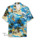 Skull Surfing Summer Vibe Tropicals All Over Printed Hawaiian Shirt Size S - 5XL