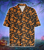 Halloween Orange Skull Bat Pumkin Spiders All Over Printed Hawaiian Shirt Size S - 5XL