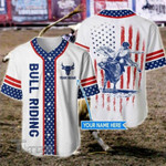 America Bull Riding Flag Custom Name Baseball Shirt
