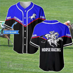 Horse Racing Black And Blue Custom Name Baseball Shirt