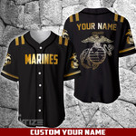 US Marine Black And Gold Custom Name Baseball Shirt