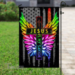 Jesus Is My Savior Christian Cross Rainbow Lgbt Pride Month Garden Flag, House Flag