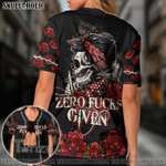 Zero Fks Given Skull Rose Smoke Baseball Jersey Baseball Shirt