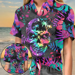 Skull Palm Tree Tie Tye All Over Printed Hawaiian Shirt Size S - 5XL