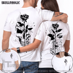 Matching Couple Shirt Skull Half Face Rose Couple 3D All Over Printed Shirt, Sweatshirt, Hoodie, Bomber Jacket Size S - 5XL