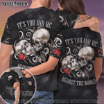 Matching Couple Shirt Against The World Couple Skull 3D All Over Printed Shirt, Sweatshirt, Hoodie, Bomber Jacket Size S - 5XL