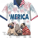 Pug Beer 4th of July Tropical Tropical Red And Blue Floral All Over Printed Hawaiian Shirt Size S - 5XL