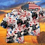 Black Angus Cow American Flag Hawaiian All Over Printed Hawaiian Shirt Size S - 5XL