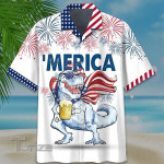 T-rex 4th of July Tropical Tropical Red And Blue Floral All Over Printed Hawaiian Shirt Size S - 5XL