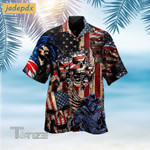 American Skull Pride 4th of July Tropical Tropical Red And Blue Floral All Over Printed Hawaiian Shirt Size S - 5XL