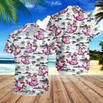 Flamingo 4th of July Tropical Tropical Red And Blue Floral All Over Printed Hawaiian Shirt Size S - 5XL