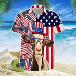 Goat 4th Of July  4th of July Tropical Tropical Red And Blue Floral All Over Printed Hawaiian Shirt Size S - 5XL