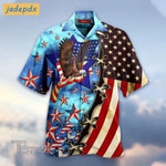 American Flag Bald Eagle 4th of July Tropical Tropical Red And Blue Floral All Over Printed Hawaiian Shirt Size S - 5XL