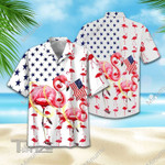 American Flag Flamingo 4th of July Tropical Tropical Red And Blue Floral All Over Printed Hawaiian Shirt Size S - 5XL