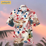 American Charolais Cattle Floral Tropical All Over Printed Hawaiian Shirt Size S - 5XL