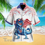 4th Of July Dinosaurs 4th of July Tropical Tropical Red And Blue Floral All Over Printed Hawaiian Shirt Size S - 5XL