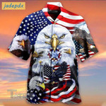 Bald Eagle 4th of July Tropical Tropical Red And Blue Floral All Over Printed Hawaiian Shirt Size S - 5XL