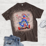 Independence Day 4th July Weed Gnome Bleached T-Shirt
