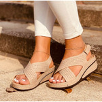 OCW Slope Wedge Heel Sandals Women Wild Retro Thick Sole Hollow Velcro Strap Design