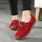 OCW Women Suede Slip-on Casual Flat Genuine Leather Shoes Lace