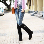 OCW Women Suede Knee Boots Warm Winter Snow Genuine Comfortable Leather