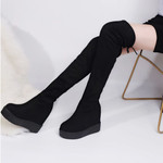 OCW Women Black Winter Knee High Boots Short Fur Warm Inside Shoes