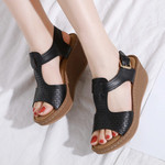 OCW Wedge Velcro Leather Sandals For Women Casual Breathable Hollow Out