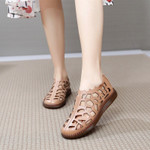 OCW Summer Leather Hollow Women Shoes Sandals Casual Flat Soft Sole Size 6-8.5 Comfortable Sandals