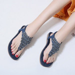 OCW Rhinestone Sandals For Women T-strap Flat Anti-shock Stylish For Summer Size 5-9.5