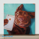 Dog Playing With Mobile Phone– Mini Paint by Number Kits (Already Framed Canvas)
