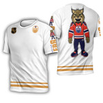 Edmonton Oilers NHL Ice Hockey Team Hunter the Lynx Logo Mascot White 3D Designed Allover Gift For Oilers Fans