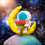 3D Astronaut Moon A Dream Sky Journey Bricks Block Model Building Assembling Kid Toys