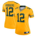 Womens Green Bay Packers Aaron Rodgers Gold Inverted Legend Jersey Gift for Green Bay Packers fans